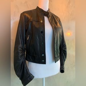 BCBG Cropped 100% Leather Jacket